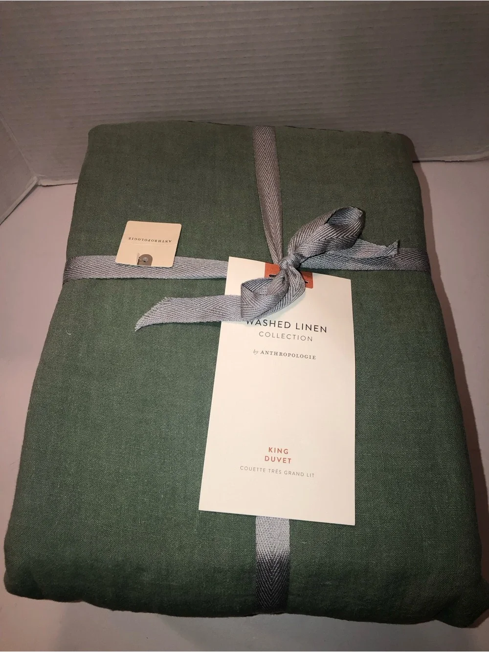 New Anthropologie Home Moss Green 100% European Linen King Duvet Cover
